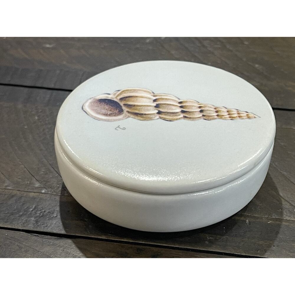 Fabienne Jouvin Paris France Ceramic Shell Seashell Lidded Trinket Jewelry Box